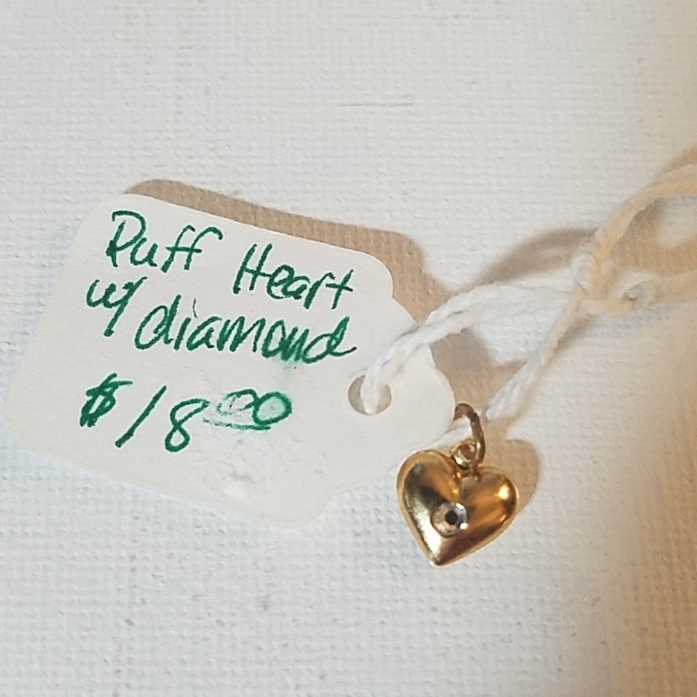 Puff Gold Tone Tiny Heart w Diamond Faux Accent.